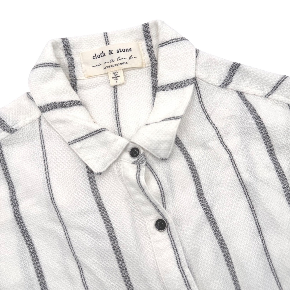Cloth & Stone Anthropologie White Striped Raw Hem Button Down Shirt Small